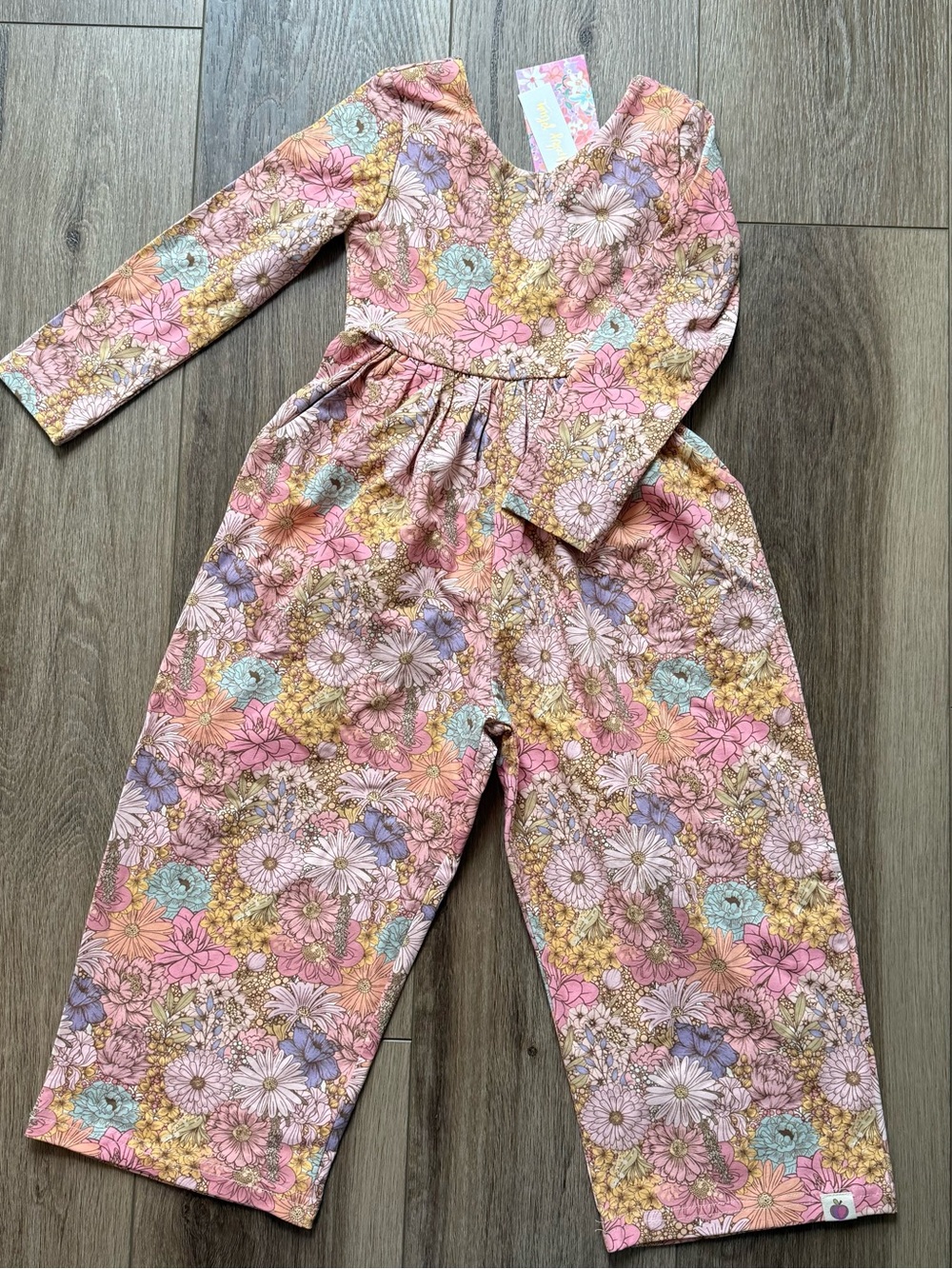 Cheeky Plum Girls Floral Long-Sleeve Jumpsuit in Pink + Pastels NWT size 3t